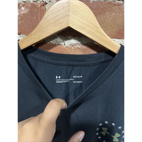 Under Armour Shirt Mens Large Loose Black Freedom Stars Flag Patriotic - Picture 2 of 4